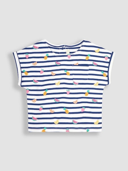 White Navy Stripe Summer Fruits Embroidered T-Shirt (Q80887) | £17