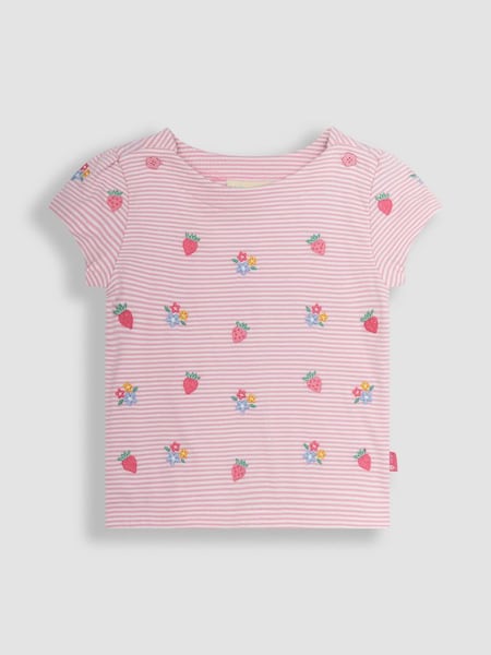 Pink Strawberry Floral Embroidered T-Shirt (Q80894) | £17