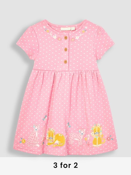 Pink Lion & Tiger Spot Appliqué Button Front Jersey Dress (Q80903) | £23