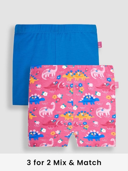 Pink Floral Dinosaur & Cobalt Blue 2-Pack Shorts (Q80911) | £15