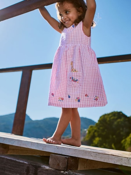 Pink Jungle Appliqué Gingham Summer Dress (Q80920) | £25