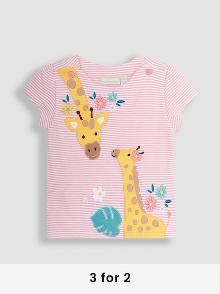 Rose Pink Giraffe Appliqué T-Shirt (Q80947) | £17