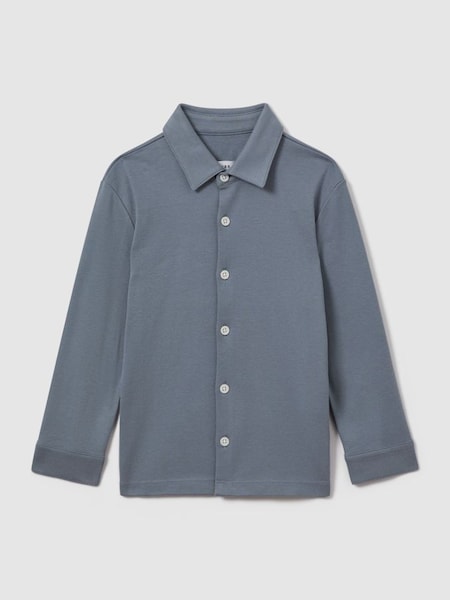 Cotton Button-Through Shirt in Airforce Blue (Q81340) | £20