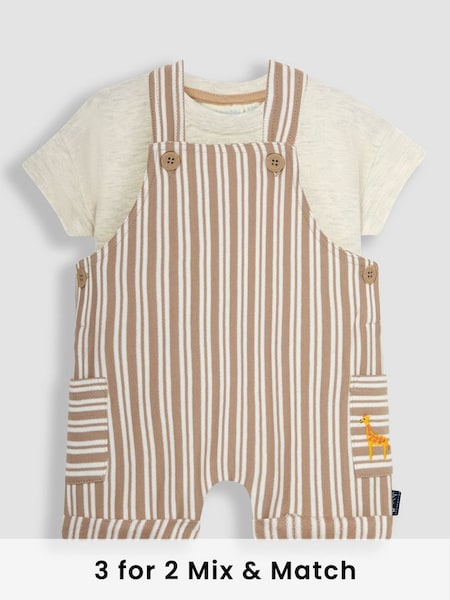 Natural Stripe Dungarees & T-Shirt 2-Piece Set (Q81623) | £22