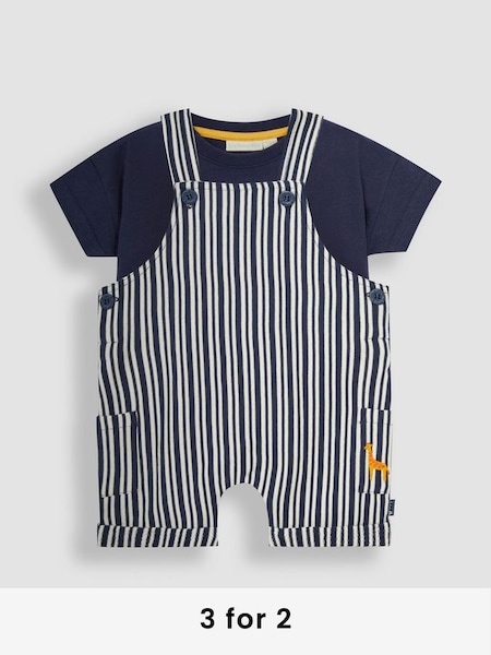 Navy Blue Stripe Dungarees & T-Shirt 2-Piece Set (Q81678) | £22