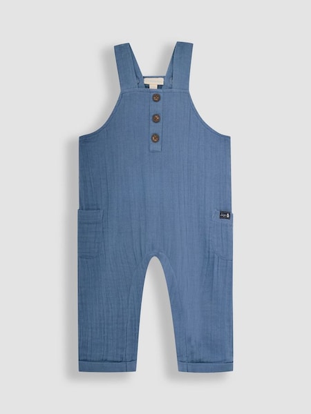 Denim Blue Classic Cheesecloth Button Front Dungarees (Q81682) | £16