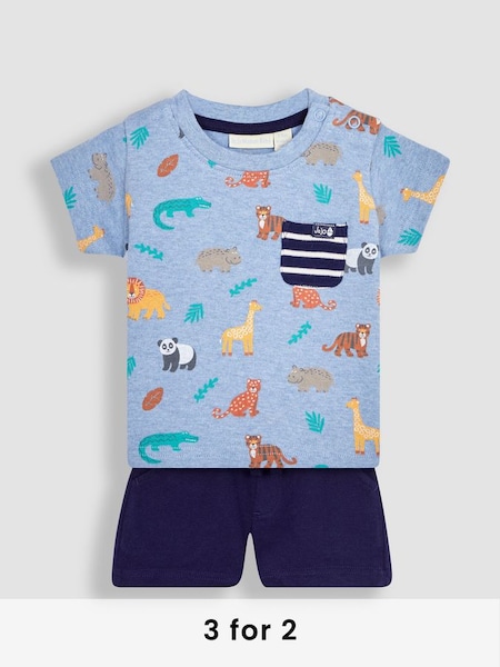 Blue Safari Printed T-Shirt & Shorts Set (Q81684) | £26