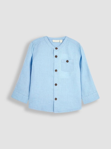 Blue Classic Cotton Linen Summer Long Sleeve Shirt (Q81692) | £22