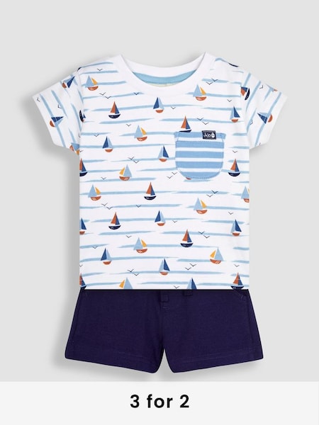 White Boat Printed T-Shirt & Shorts Set (Q81694) | £26