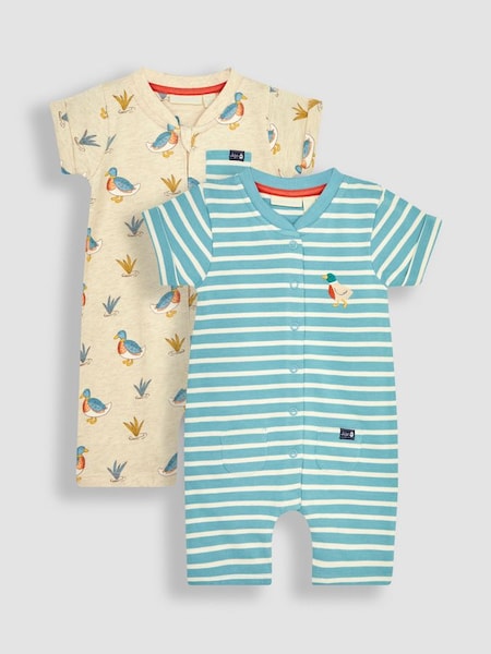Natural Duck & Stripe 2-Pack Rompers (Q81715) | £30