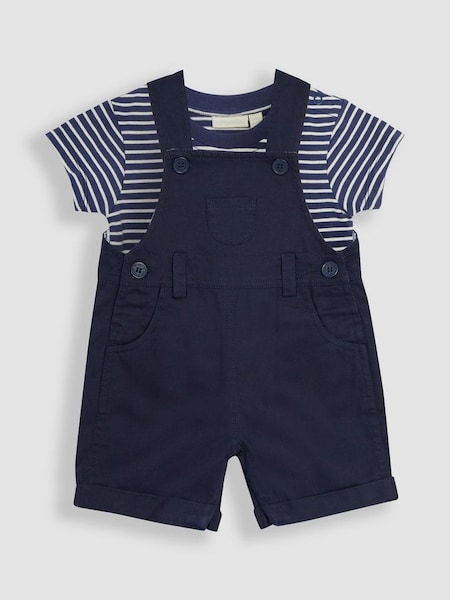 Navy 2-Piece Twill Dungarees & Stripe T-Shirt Set (Q81718) | £29.50