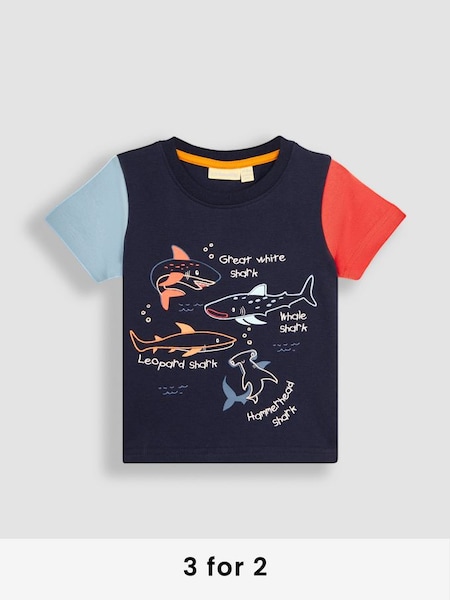 Navy Blue Shark Appliqué T-Shirt (Q81748) | £17