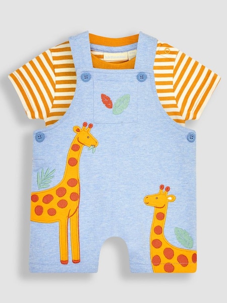 Blue Giraffe Appliqué Short Dungarees & T-Shirt Set (Q81750) | £27