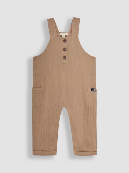 Natural Classic Cheesecloth Button Front Dungarees (Q81788) | £16
