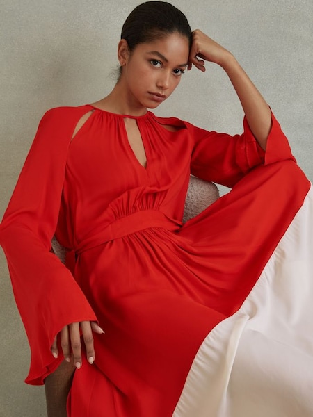 Colourblock Fit-and-Flare Midi Dress in Red/Cream (Q82056) | £108