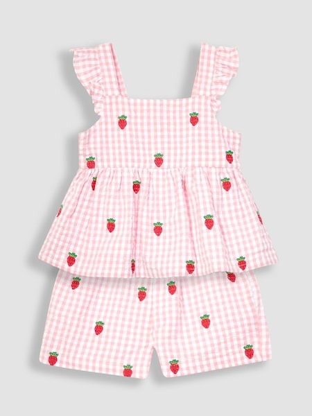 2-Piece Strawberry Seersucker Blouse & Shorts Set in Pink (Q82901) | £29.50