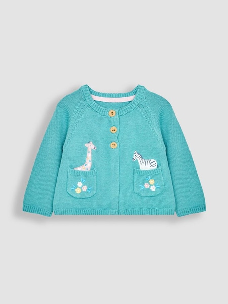 Duck Egg Blue Safari Animals Appliqué Cardigan (Q82926) | £26