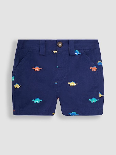 Navy Blue Stegosaurus Embroidered Twill Shorts (Q82950) | £19