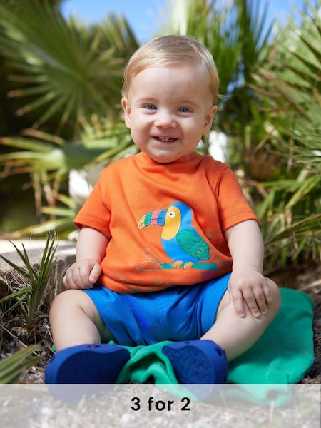 Orange Tropical Bird Printed T-Shirt & Shorts Set (Q82954) | £27