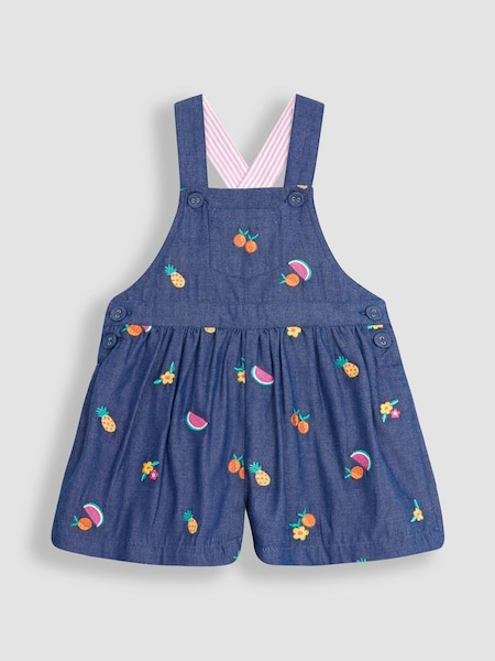 Summer Fruits Embroidered Culotte Dungarees in Chambray (Q82960) | £25