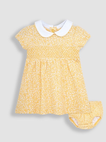 Yellow Ditsy Floral Smocked Jersey Dress (Q83035) | £25