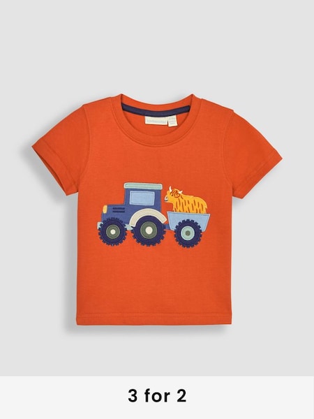 Orange Tractor & Cow Appliqué T-Shirt (Q83036) | £17