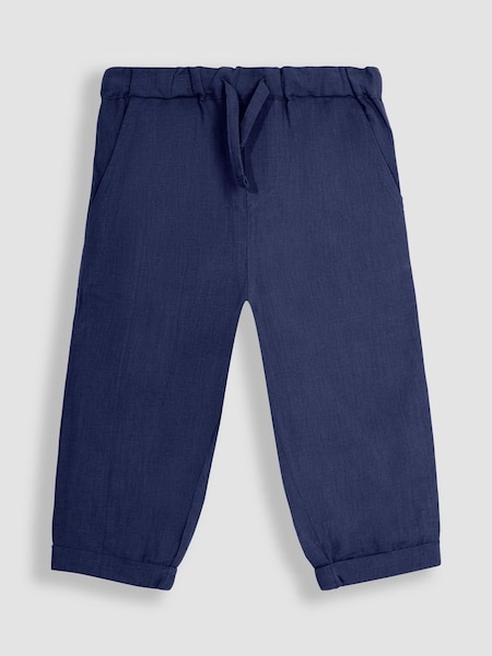 Navy Cotton Linen Summer Trousers (Q83045) | £20
