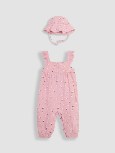 Pink Floral 2-Piece Cheesecloth Jumpsuit & Hat Set (Q83068) | £29.50