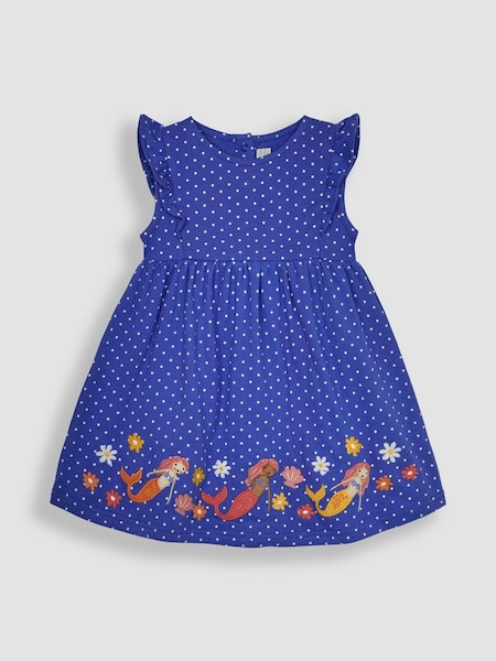 Blue Mermaid Appliqué Frill Shoulder Pretty Summer Jersey Dress (Q83119) | £21