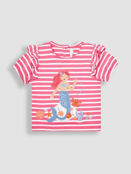 Raspberry Pink Mermaid Appliqué Frill Sleeve T-Shirt (Q83128) | £17
