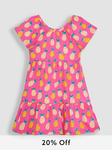 Fuschia Pink Pineapple Ruffle Sleeve Tiered Jersey Dress (Q83139) | £20