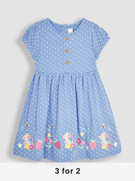 Blue Meadow Mouse Appliqué Spot Puff Sleeve Jersey Dress (Q83142) | £23