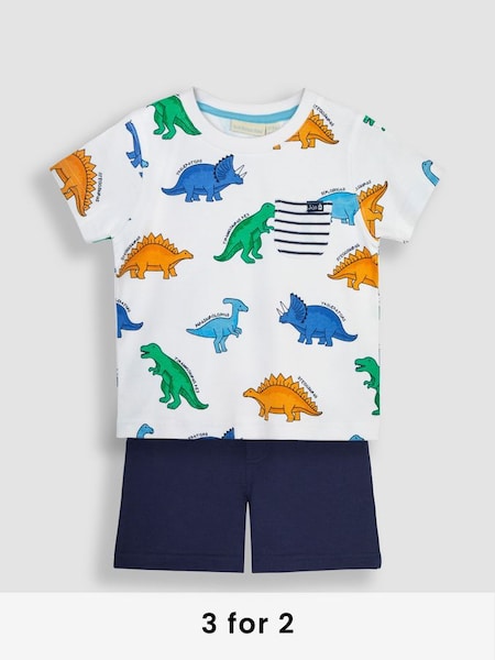 Navy Blue Dino Printed T-Shirt & Shorts Set (Q83164) | £26