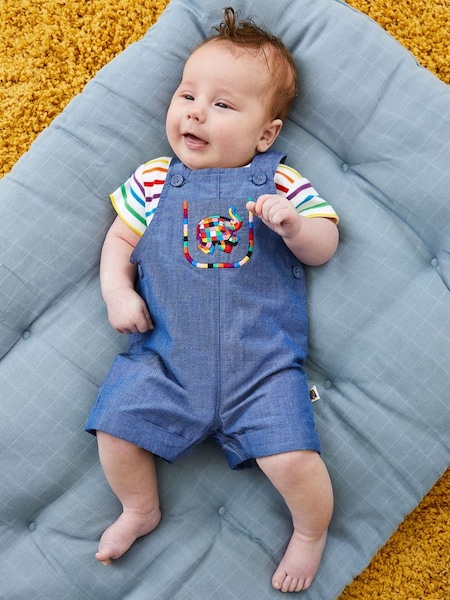 2-Piece Elmer Embroidered Dungarees & T-Shirt Set in Chambray (Q83165) | £32