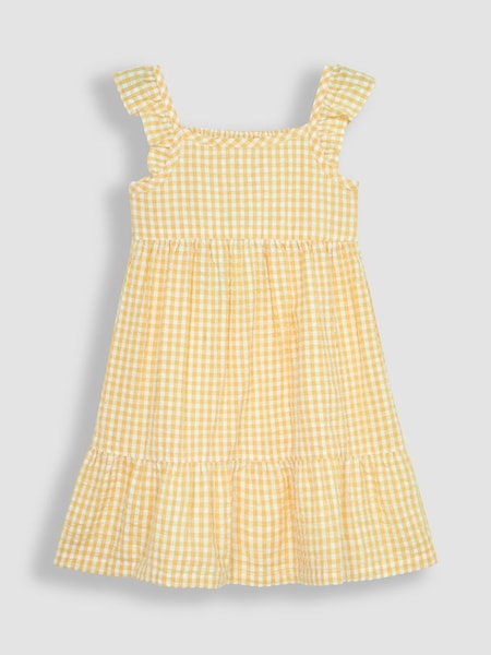 Yellow Gingham Frill Shoulder Tiered Dress (Q83171) | £15