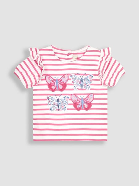 Pink Butterfly Appliqué Frill Sleeve T-Shirt (Q83174) | £17
