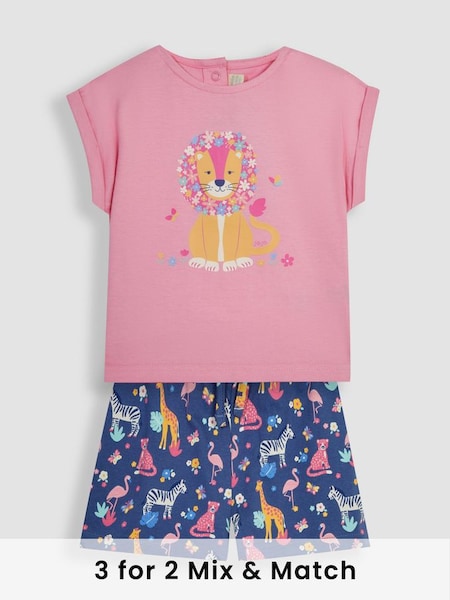 Pink 2-Piece Lion T-Shirt & Safari Animals Pretty Shorts Set (Q83178) | £26