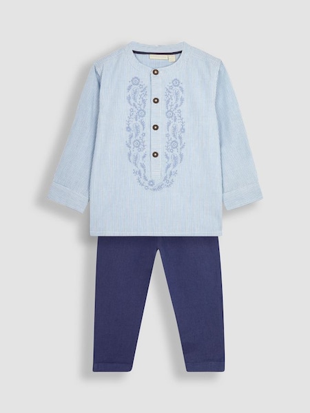Blue 2-Piece Embroidered Grandad Shirt & Trousers Set (Q83181) | £38