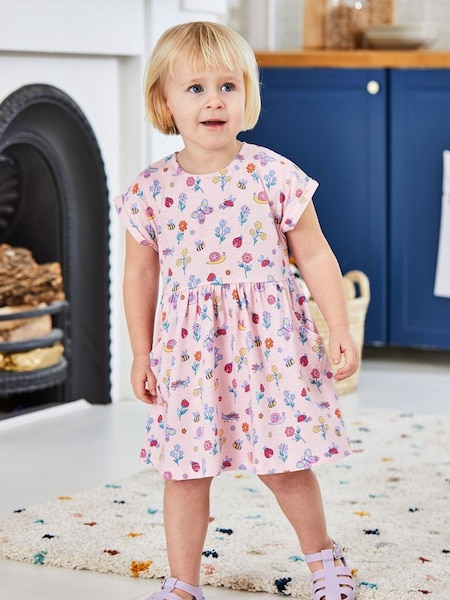 Pink Garden Bugs Drop Shoulder Jersey Dress (Q83189) | £20