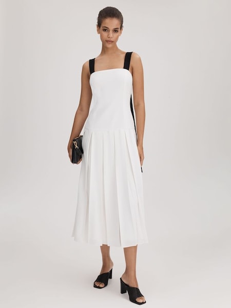 Florere Pleated Strappy Midi Dress in Off White (Q83280) | £228