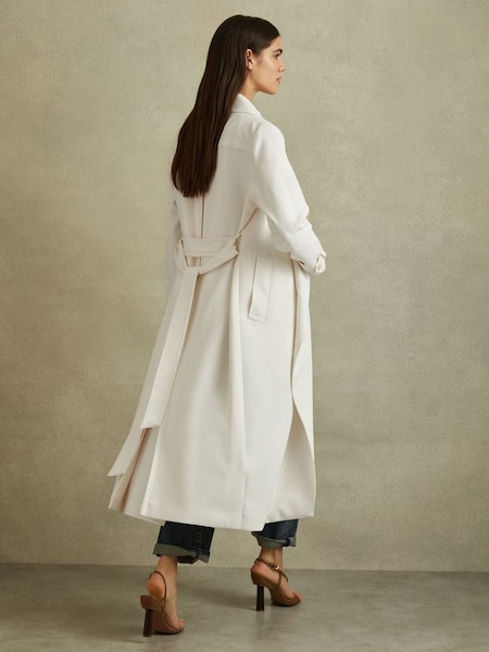 Petite Double Breasted Belted Trench Coat in White (Q83331) | £338