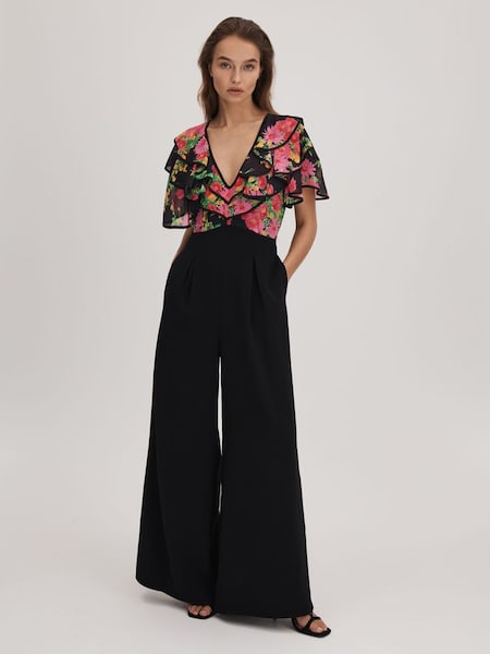 Florere Ruffle Sleeve Jumpsuit in Pink/Black (Q83357) | £228