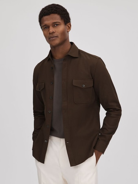 Cotton Canvas Overshirt in Chocolate (Q83363) | £118