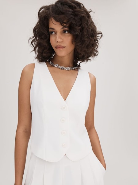 Florere Single Breasted Waistcoat in Ivory (Q83412) | £98