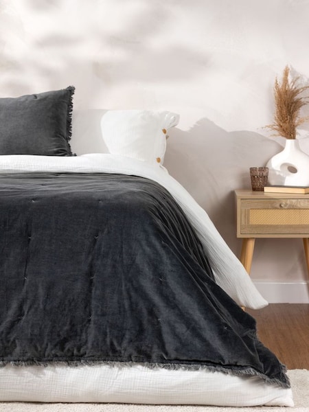 Yard Blue Jaye Velvet Fringed Filled Bedspread (Q83900) | £92