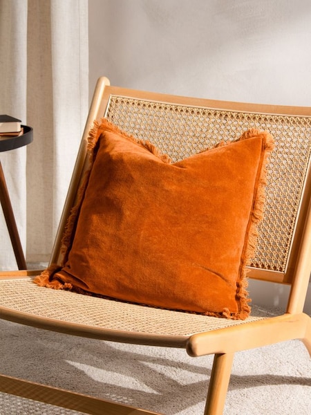 Yard Rust Orange Jaye Velvet Fringed Polyester Filled Cushion (Q83934) | £18
