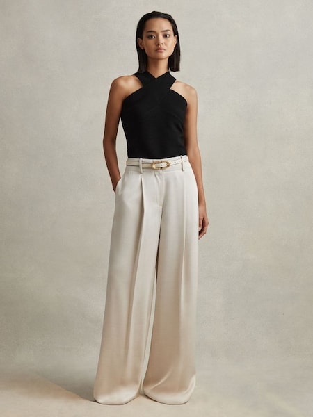 Satin Wide Leg Trousers in Champagne (Q85738) | £178