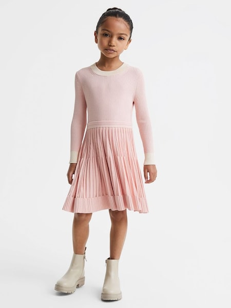 Junior Ribbed Fit-and-Flare Dress in Pink (Q85794) | £68