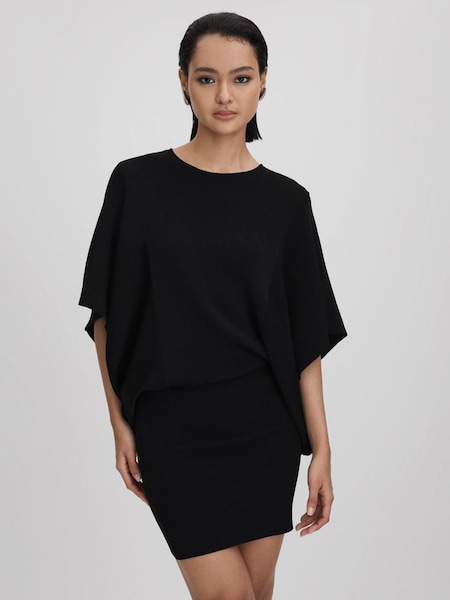 Knitted Cape Sleeve Mini Dress in Black (Q85809) | £98