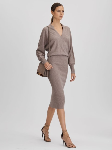 Wool Blend Midi Dress in Neutral (Q85820) | £98